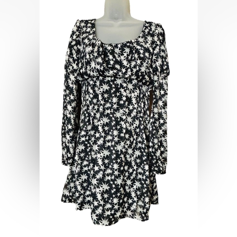 Nasty Gal Collection Size 4 Black White Star Print Square Neck Mini Dress NWOT